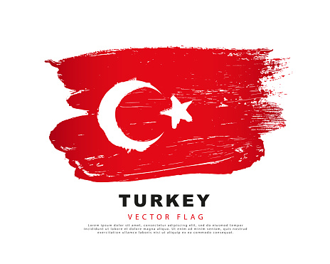 Turkey flag. Hand drawn red and white brush strokes. Vector illustration isolated on white background.