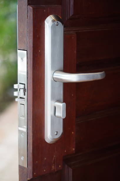 istock Digital door lock installed on wood door 1359294099