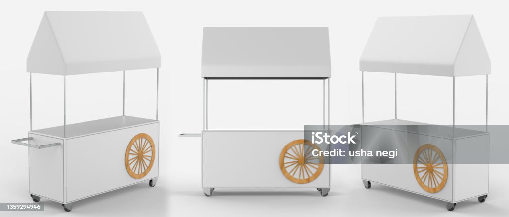 food Cart food Trolley Cart on a white background. 3d illustration Cart Stock Photo