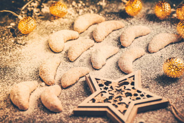 Fresh vanilla cookies for Christmas - Vanillekipferl, traditional Christmas cookie in Europe