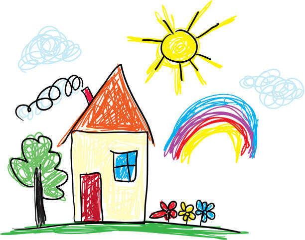 ilustrações, clipart, desenhos animados e ícones de sweet home - childs drawing