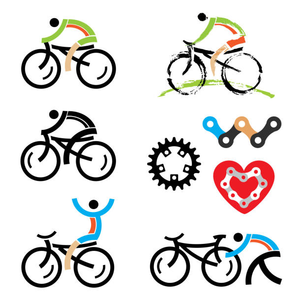 велосипедные иконки. - cycling mountain biking mountain bike bicycle stock illustrations