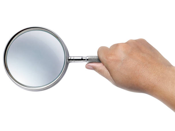 istock Hand holding a magnifying glass isolated on a white background 1359302180