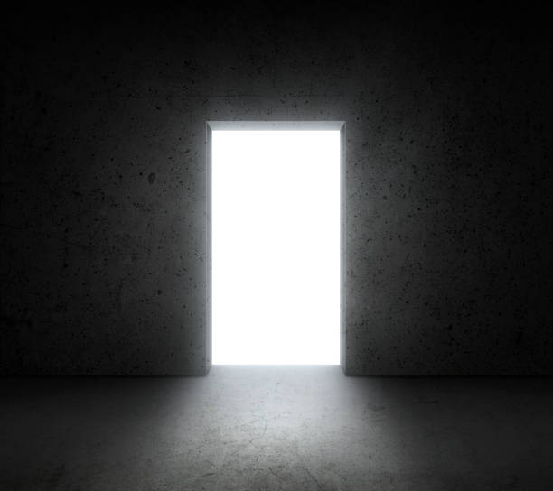istock front of bright big shining door in a concrete 1359302397