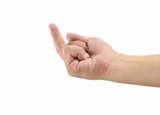 Photo of Man hand show signs symbols meanings middle finger fuck you or fuck off isolated on white background with clipping path.