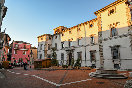 Acquasparta, Umbria, Italy - December 12, 2021: The current square, now dedicated to Federico Cesi and his deeds as an Academician, was formerly called \