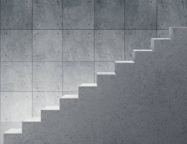 istock Concrete Staircase in residential house building - side view. 3d render 1359303496