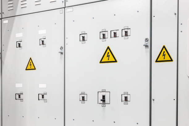 istock Electrical substation gear shifting in power plant, Industrial electrical switch panel 1359303680
