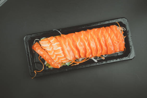 istock Fresh salmon sashimi. This cuisine will more enjoyable when eating with wasabi. 1359304958