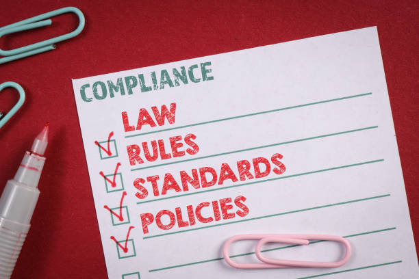 Compliance Business Concept. Check list with text on a red background stock photo