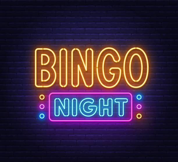 illustrazioni stock, clip art, cartoni animati e icone di tendenza di bingo night insegna al neon su sfondo di muro di mattoni. - tombola