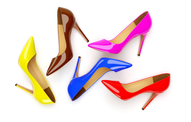 istock Bright colored women's shoes on a white background. 3D rendering illustration. 1359309700