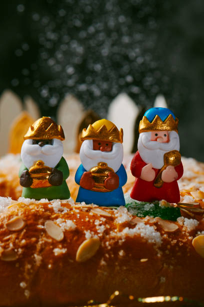 the wise men on a spanish roscon de reyes cake