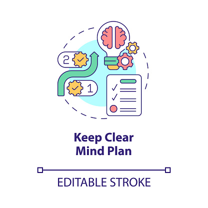 Keep clear mind plan concept icon. Mental health and balance abstract idea thin line illustration. Isolated outline drawing. Editable stroke. Roboto-Medium, Myriad Pro-Bold fonts used