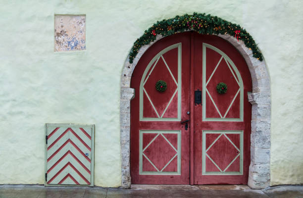 Two doors on facade of the urban historic building front view, Tallinn, Estonia