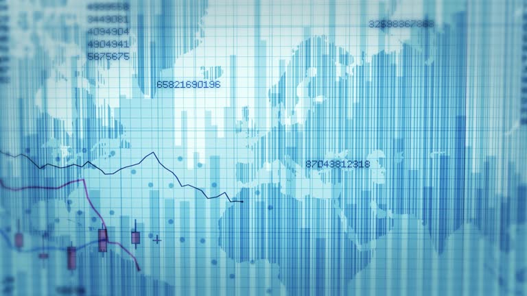 Declining financial chart. Blue and White.