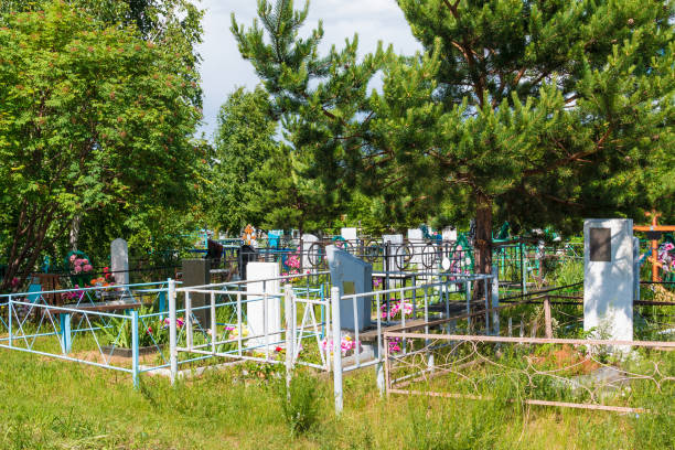 istock Graves and trees in Russian provincial Cemetery 1359312215