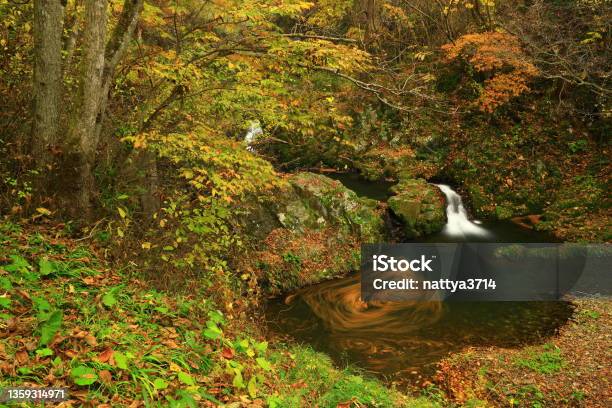 Autumn Leaves Waterfall Stock Photo - Download Image Now - Iwate Prefecture, Autumn, Beauty