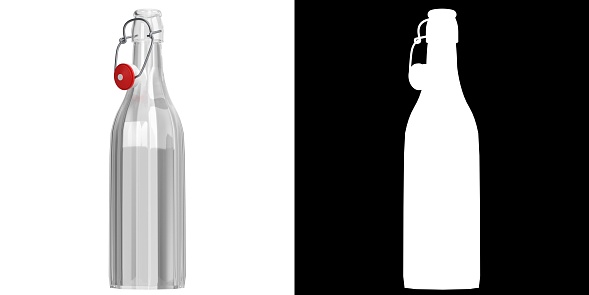3D rendering illustration of a bottle with bracket closure open