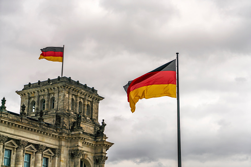 German flags at Reichstag, Berlin, Germany