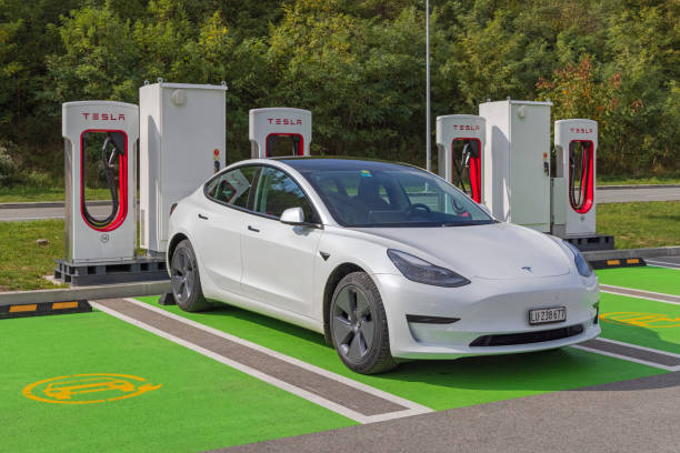 Tesla Fast Charging Station stock photo