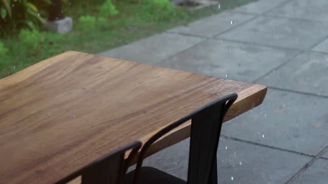 cafe chair and table in the rain