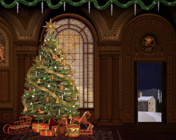 Girl in front of Christmas tre
