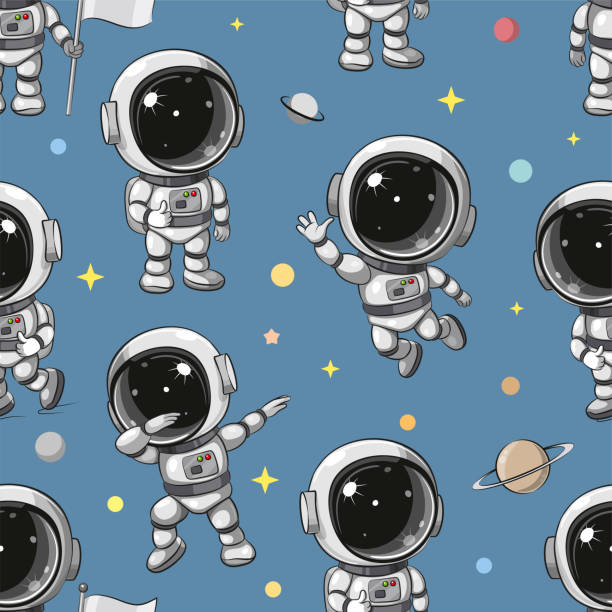 ilustraciones, imágenes clip art, dibujos animados e iconos de stock de patrón sin fisuras lindo astronauta de dibujos animados - astronaut