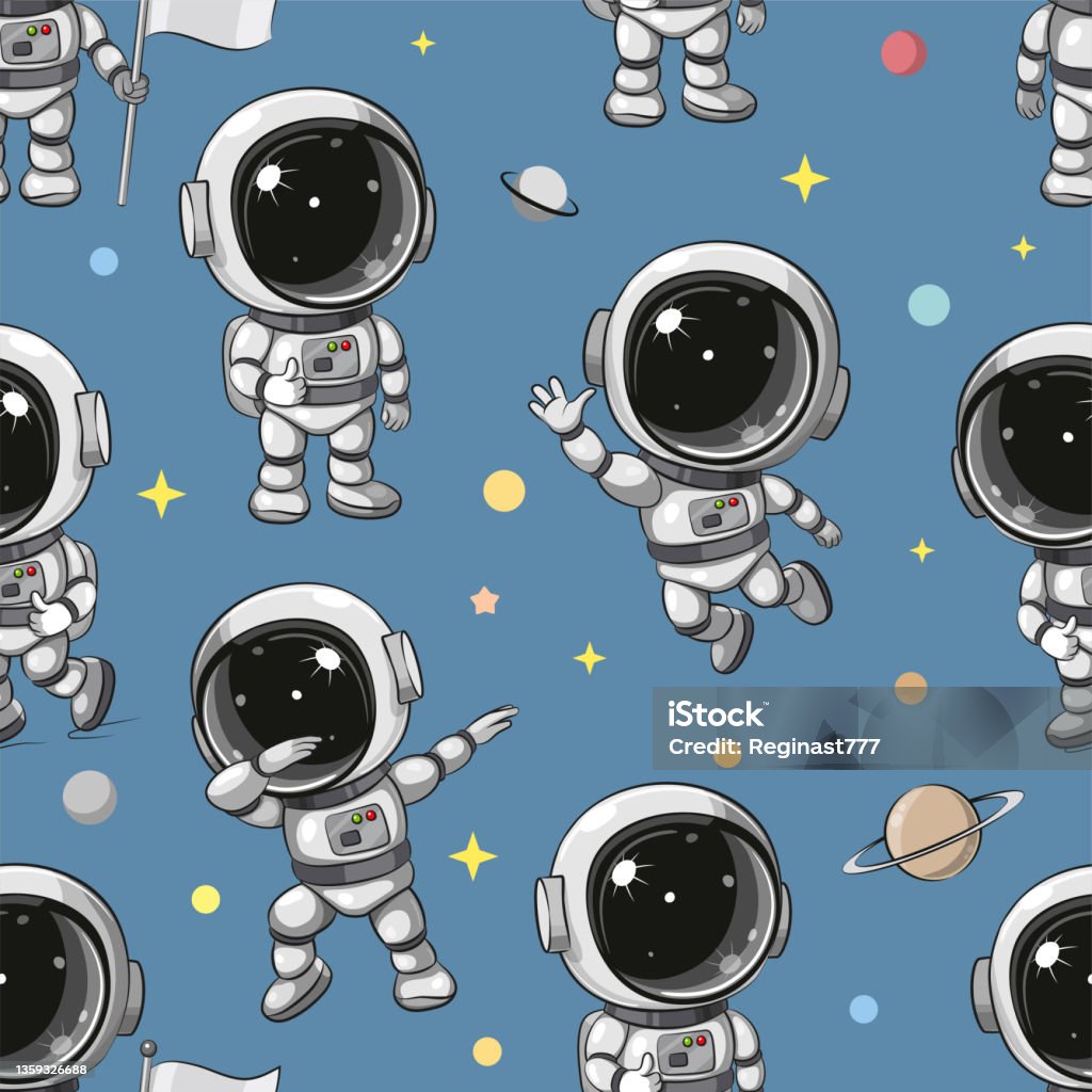 Seamless Pattern Cute Cartoon Astronaut Stock Illustration - Download Image  Now - Astronaut, Cute, Cartoon - iStock