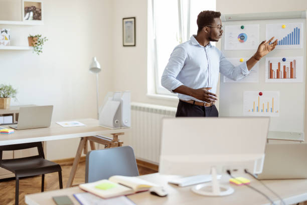 istock Business Professional Using a White Board to Give a Presentation 1359326790