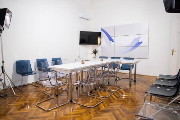 istock Modern empty, press room, at the media centre 1359327384