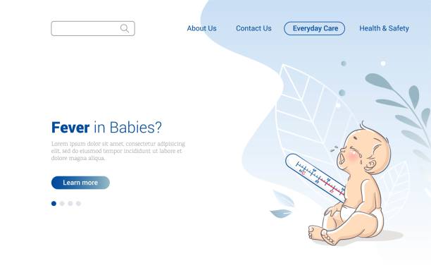 Baby Health Concept. Healthcare and Medical Web Page Design Template with Baby and Thermometer. Baby Health Concept. Healthcare and Medical Web Page Design Template with Baby and Thermometer. Vector illustration baby doctor stock illustrations