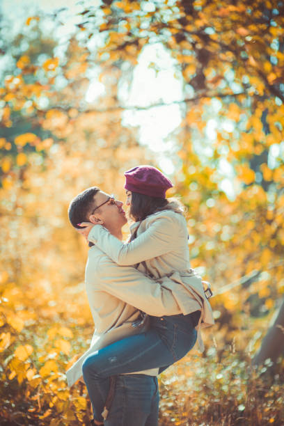 Couple in love, spending time together outdoors in the park