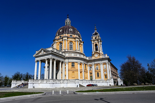 Main facade of the Church of St. Charles Borromeo, Vienna, Austria.