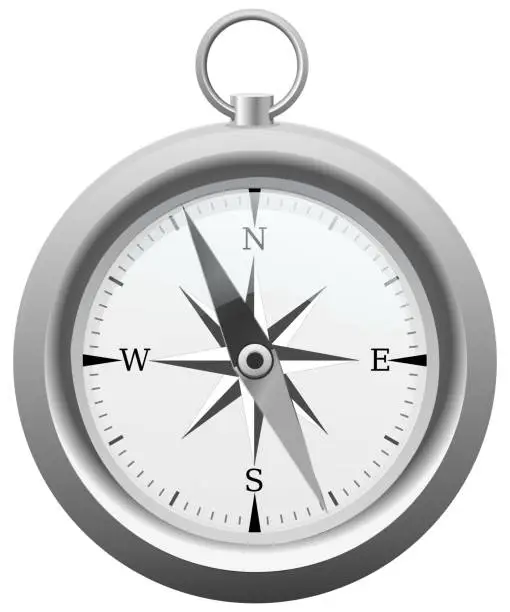 Vector illustration of Old silver steel compass (cutout)
