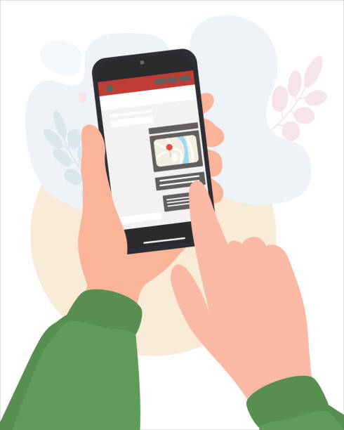 istock Hand with a smartphone and correspondence on the screen with the sent location of the meeting place and the map. Communication in social networks and messengers, chat. Mobile applications. vector 1359338500
