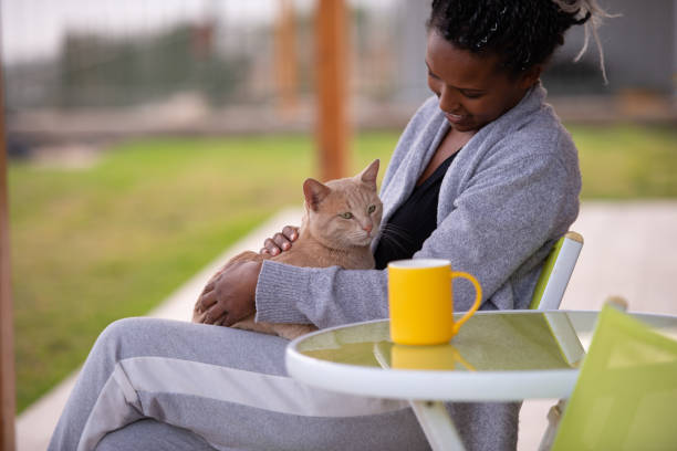 istock Woman petting her cat. 1359340452