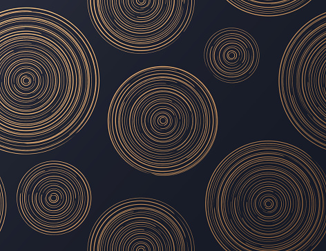 Seamless golden concentric circle lines water ripples abstract background pattern.