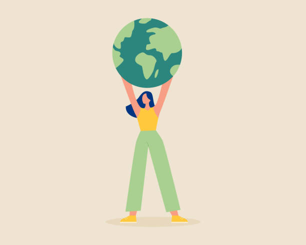 Young woman holding globe, earth. Earth day concept. Earth day vector illustration. Saving the planet,environment.Modern cartoon flat style illustration vector art illustration