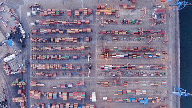 istock Aerial perspective of a container port 1359345122