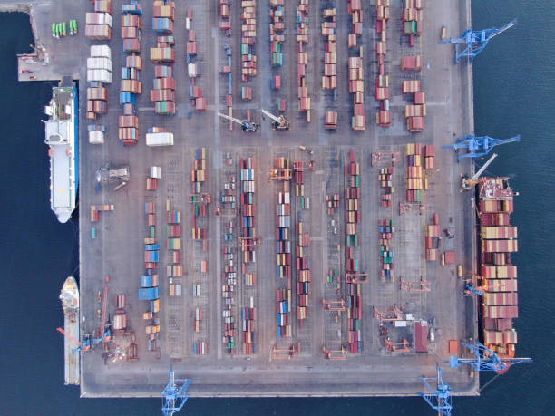 istock Aerial perspective of a container port 1359345130