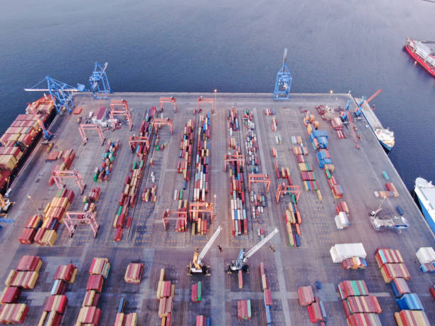 istock Aerial perspective of a container port 1359345134