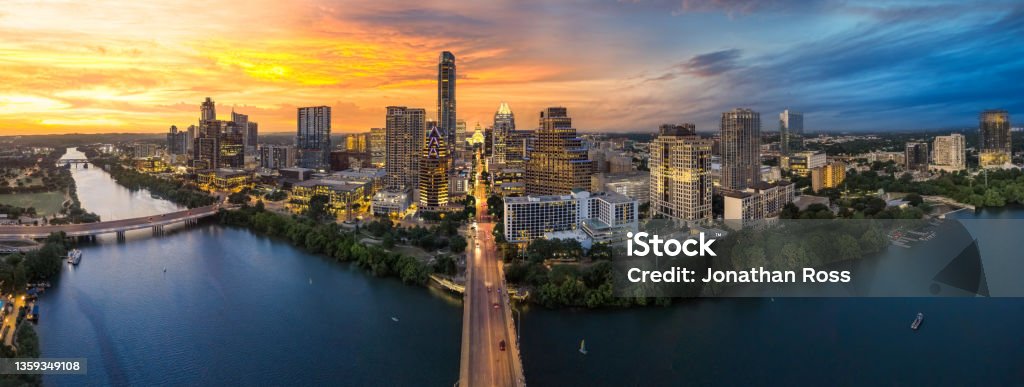 Downtown Austin Texas with capital and riverfront Austin - Texas Stock Photo