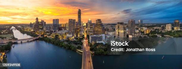 Downtown Austin Texas With Capital And Riverfront Stock Photo - Download Image Now - Austin - Texas, Urban Skyline, City