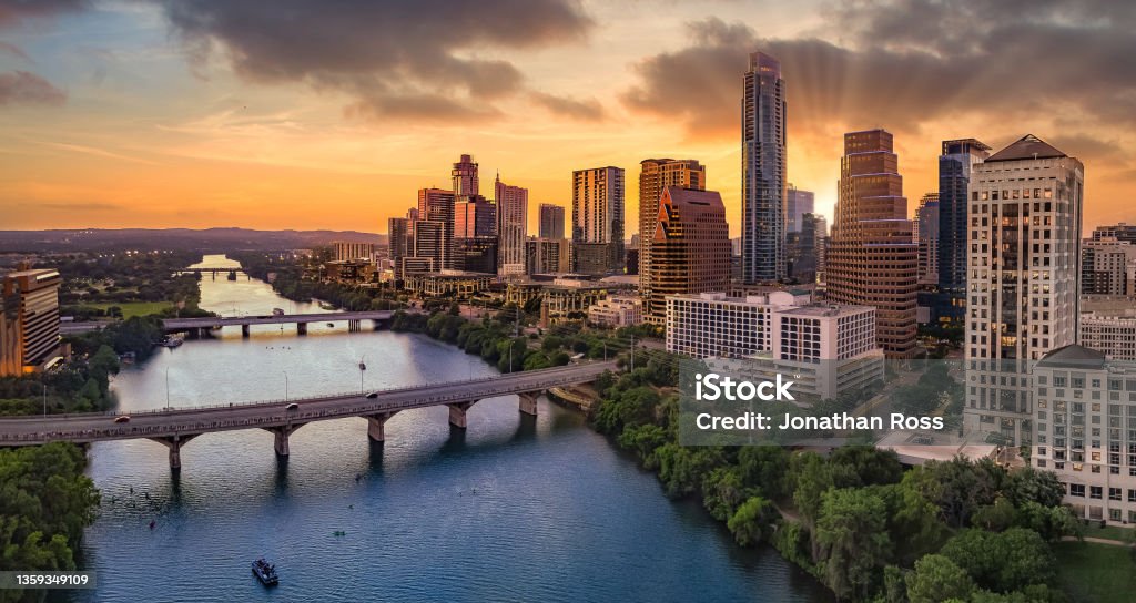Downtown Austin Texas with capital and riverfront Austin - Texas Stock Photo