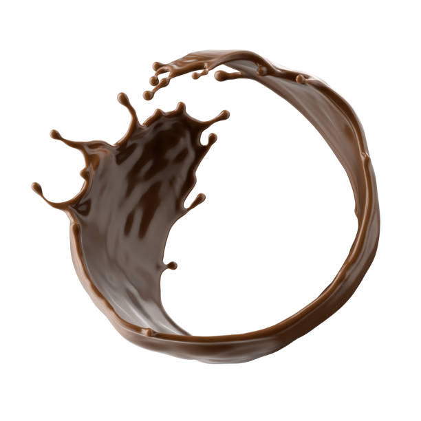 istock 3d render, chocolate splash, cacao or coffee drink, splashing syrup, cooking ingredient. Abstract brown liquid clip art isolated on white background 1359349304