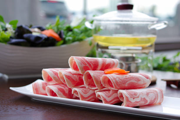 istock Sliced frozen raw lamb rolls for hot pot 1359349533