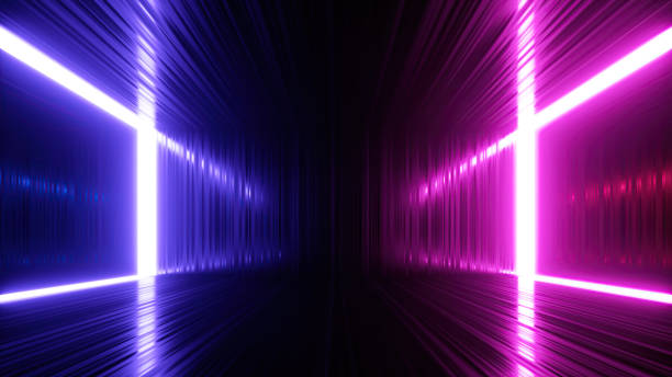 istock 3d render, abstract neon background with glowing lines, empty room with floor reflections 1359349554