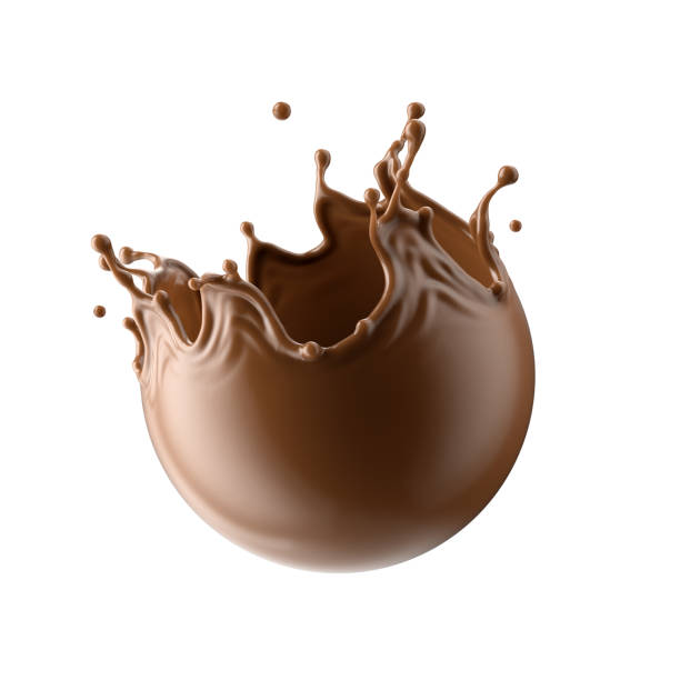 istock 3d render, spherical shape liquid chocolate splash, cacao or coffee drink, splashing syrup, cooking ingredient. Abstract brown liquid clip art isolated on white background 1359349561