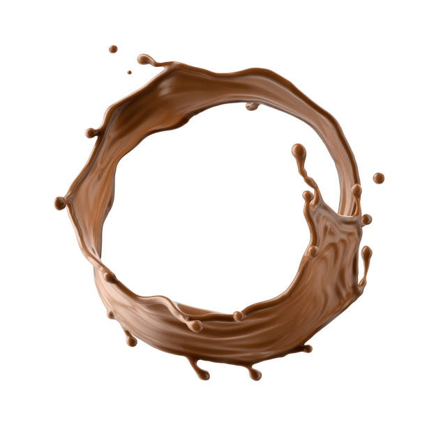 istock 3d render, chocolate splash, cacao or coffee drink, splashing syrup, cooking ingredient. Round brown liquid clip art isolated on white background 1359349578